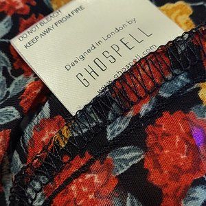 Lolita England flower print blouse scarf puffy mambo bell sleeves kawaii